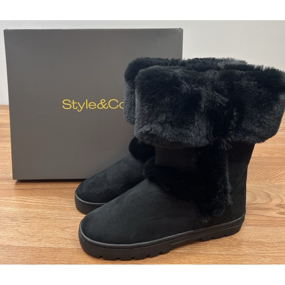 Style & Co Witty Winter Boots Faux Suede & Fur Women's Boots Size 9 Black NEW